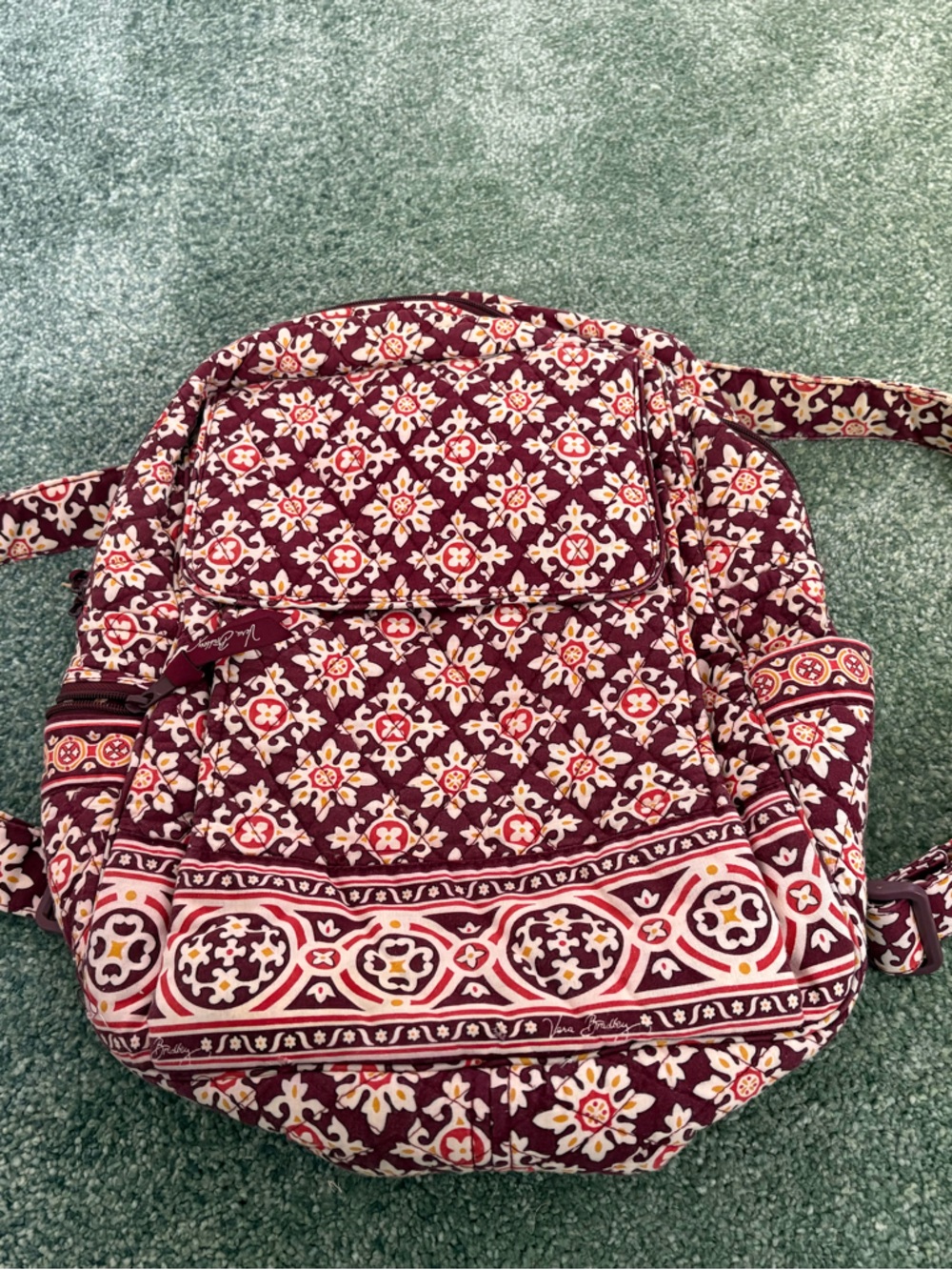 Vera Bradley Burgundy Floral Tile Quilted Backpack with Pink and Cream Accents